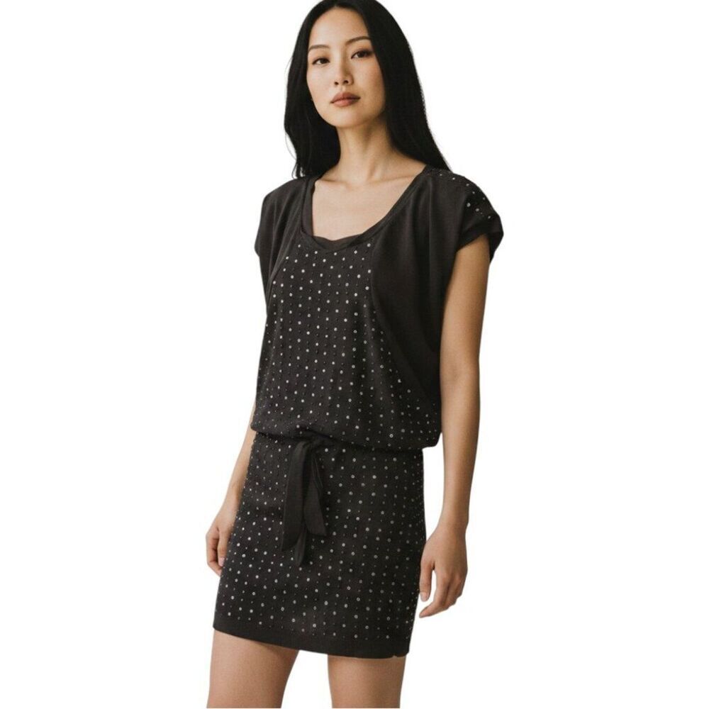 Ark & Co Gray Rhinestone Studded Mini Dress Size S Night Out Tie Waist